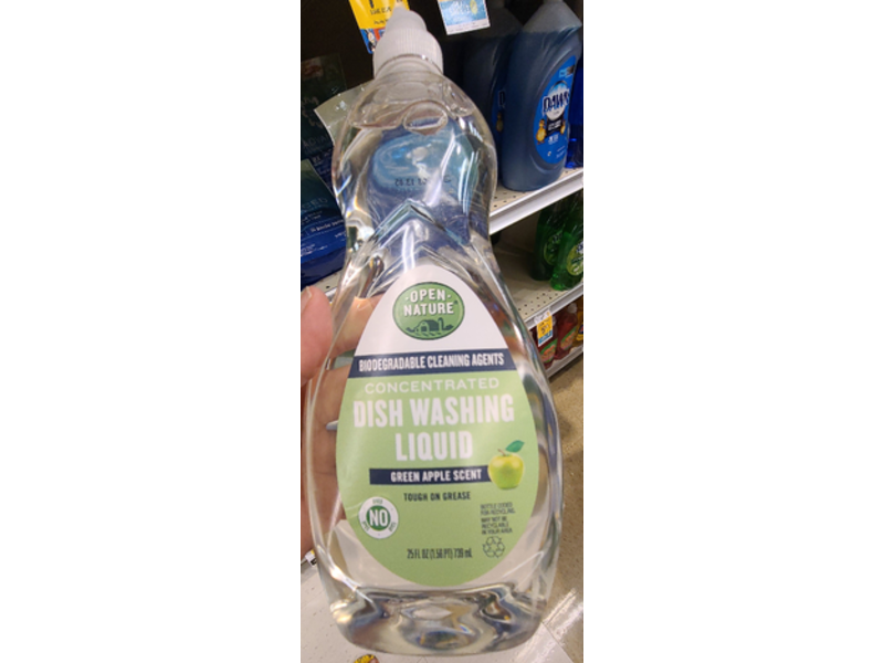 Open Nature Concentrated Dishwashing Liquid, Green Apple Scent, 25 fl oz/739 mL