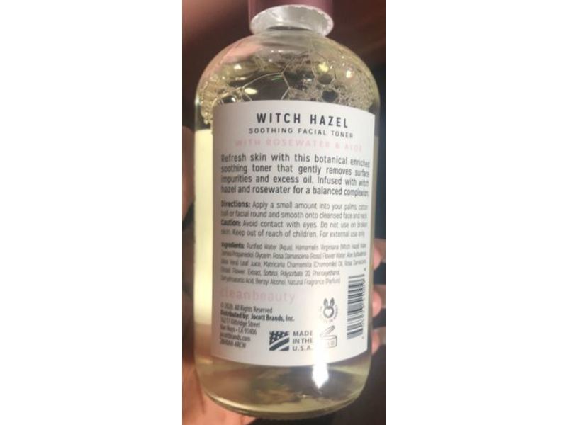 Clean Beauty Witch Hazel Soothing Facial Toner, Rose Water & Aloe