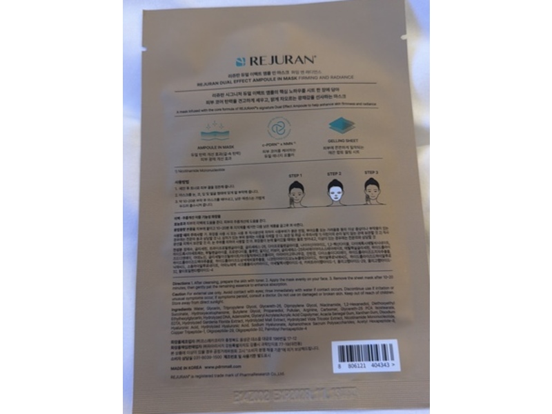 Rejuran Dual Effect Ampoule In Mask, Firming & Radiance, 1.01 fl oz/30 mL