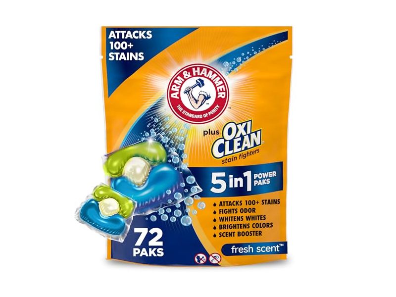 Arm & Hammer Plus OxiClean 5-in-1 Power Paks, Fresh Scent, 72 Count