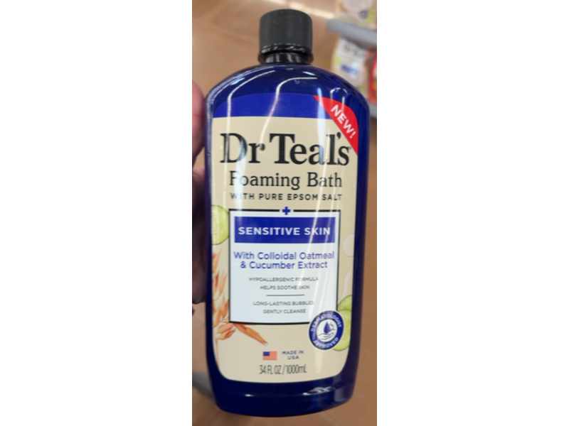 Dr Teal's Foaming Bath with Pure Epsom Salt with Colloidal Oatmeal & Cucumber Extract, 34 fl oz/1000 mL