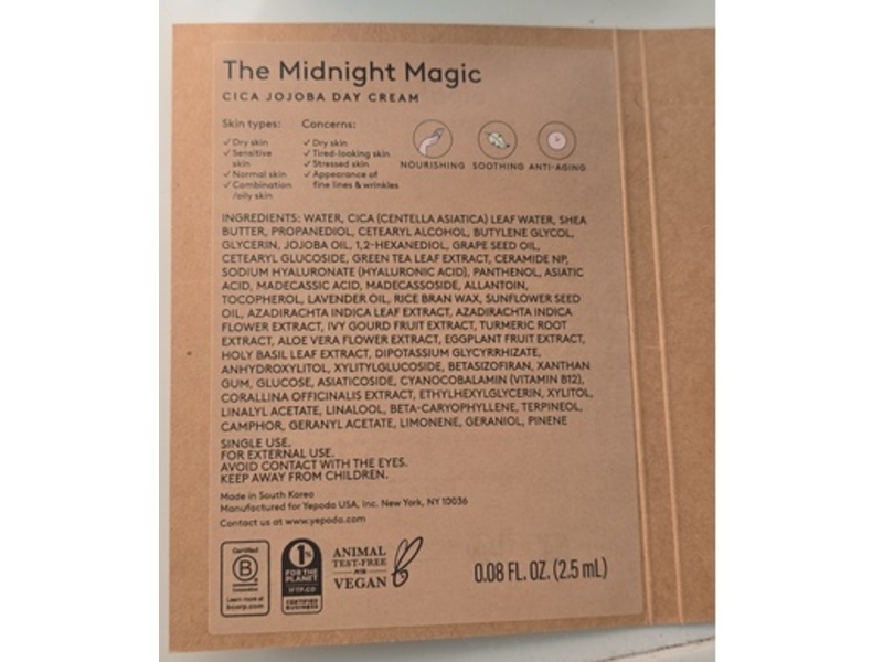 Yepoda The Midnight Magic Sleeping Mask, Cica Lavender, 0.08 fl oz/2.5 mL