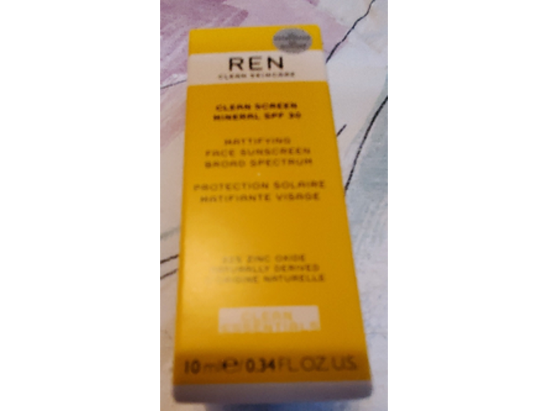 Ren Clean Mattifying Face Mineral Sunscreen, SPF 30, 0.34 fl oz/10 ml