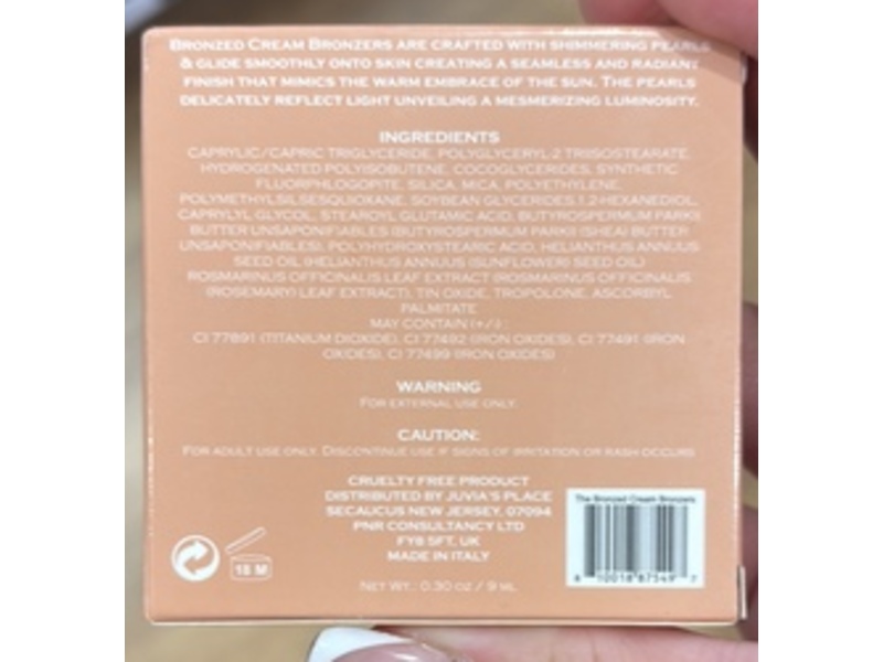 Juvia's Place Bronzed Cream Bronzer, Buttercream, 0.30 oz/9 mL