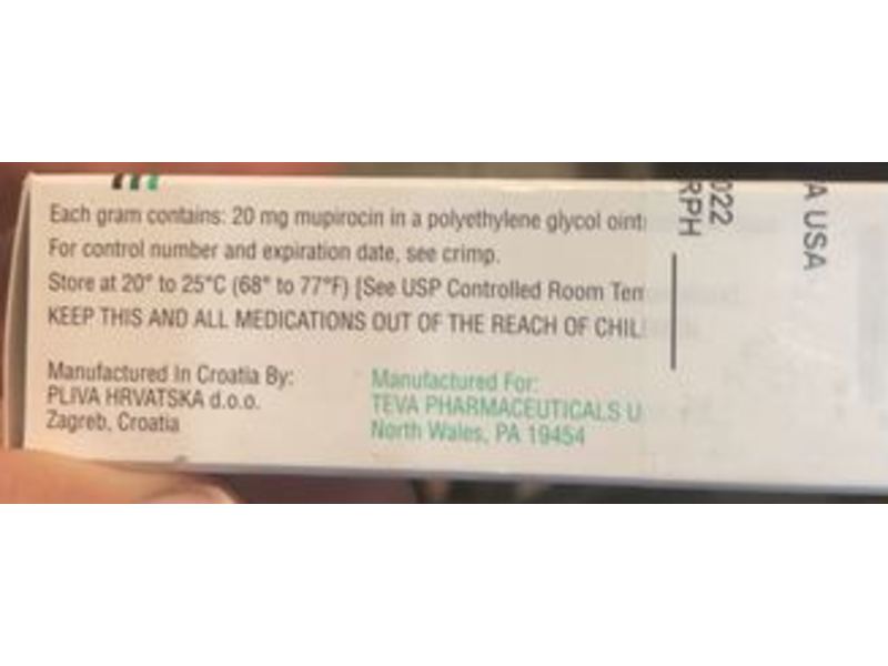 Mupirocin Ointment USP 2%, 22 g, Teva Pharmaceuticals USA (RX)