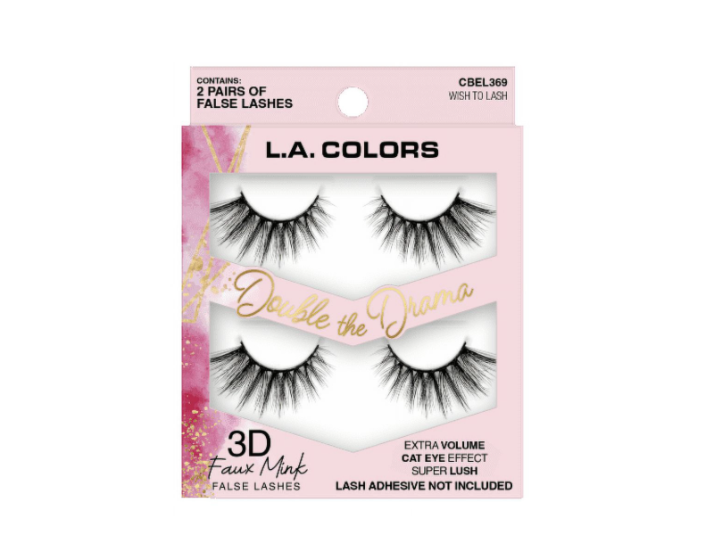 L.A. Colors Double The Drama False Lashes, 3D Faux Mink, 2 Pairs