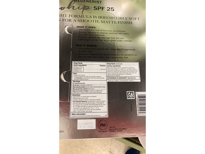 Olay Regenerist Whip Facial Moisturizer, SPF 25, 3.4 oz/96 g (Pack of 2)