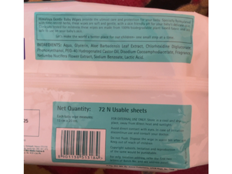 Himalaya Gentle Baby Wipes, 72 Count