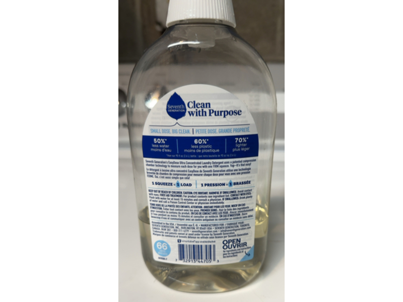 Seventh Generation Clean With Purpose Ultra Concentrated Laundry Detergent, Free & Clear, 66 Loads, 23.1 fl oz/683 mL