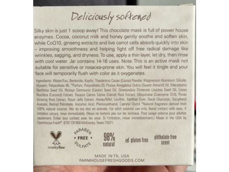 Farmhouse Fresh Chocolate Softening Mask, Sundae Best, 3.2 oz