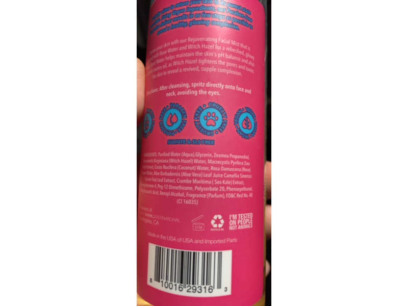 Purivity Rejuvenating Face Mist, Rosewater + Witch Hazel, 8 fl oz/237 mL