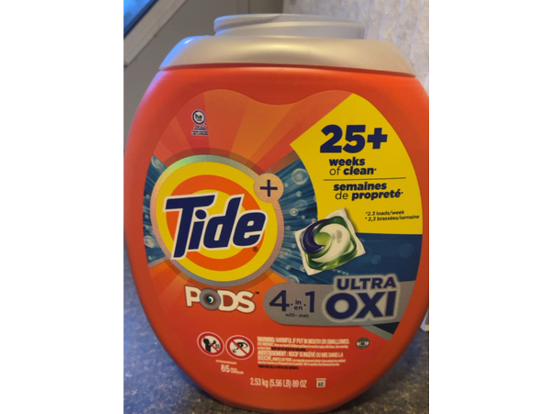 Tide Pods 4 In 1 Ultra Oxi Laundry Detergent, 85 Pacs, 89 oz/2.53 kg