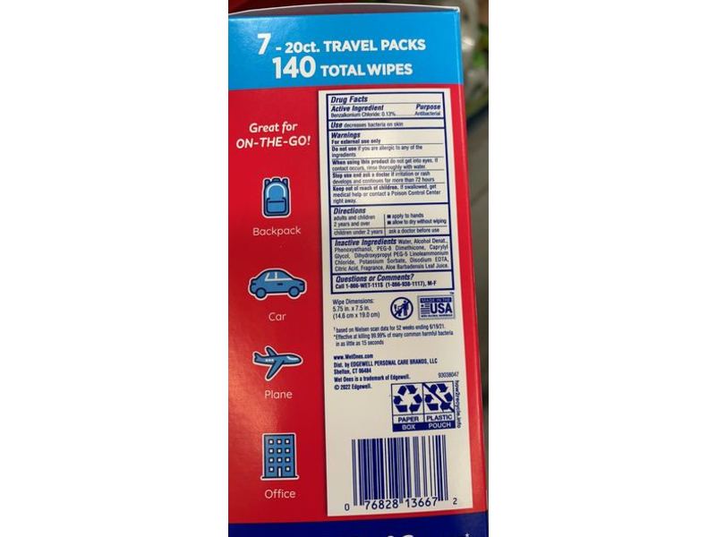 Wet Ones Antibacterial Hand Wipes, Fresh Scent, 20 Count, Pack Of 7