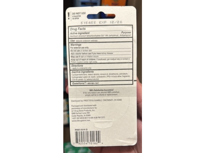 Secret Out Last Sweat & Odor Antiperspirant/Deodorant, Completely Clean, 0.5 oz/14 g