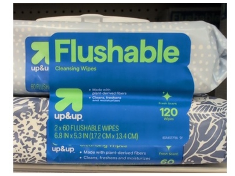 Up&Up Flushable Cleansing Wipes, Fresh Scent, 60 Count, Pack Of 2