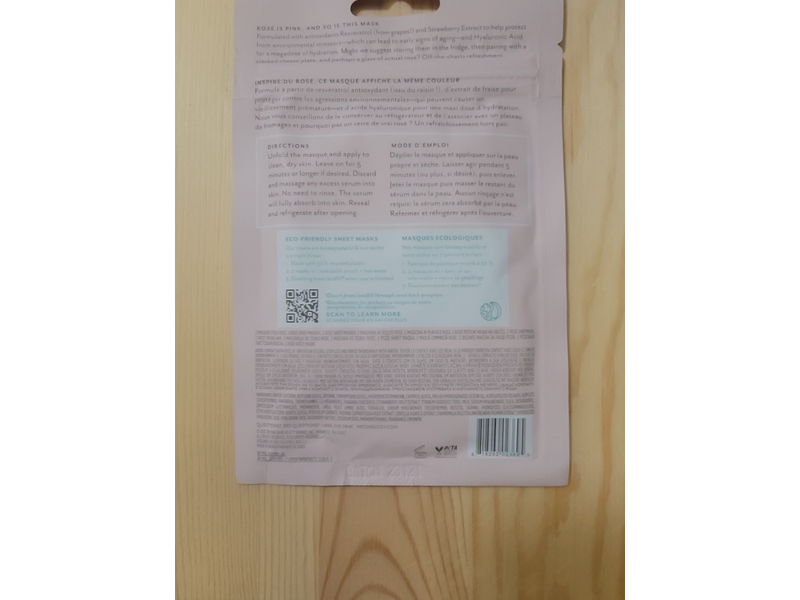 Patchology Moisturizing Face Mask, Serve Chilled Rose, 1.35 fl oz/40 mL, 2 Count