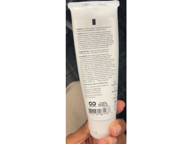 Now Solution Foods Vitamin D3 Cream, 4 fl oz/118 mL