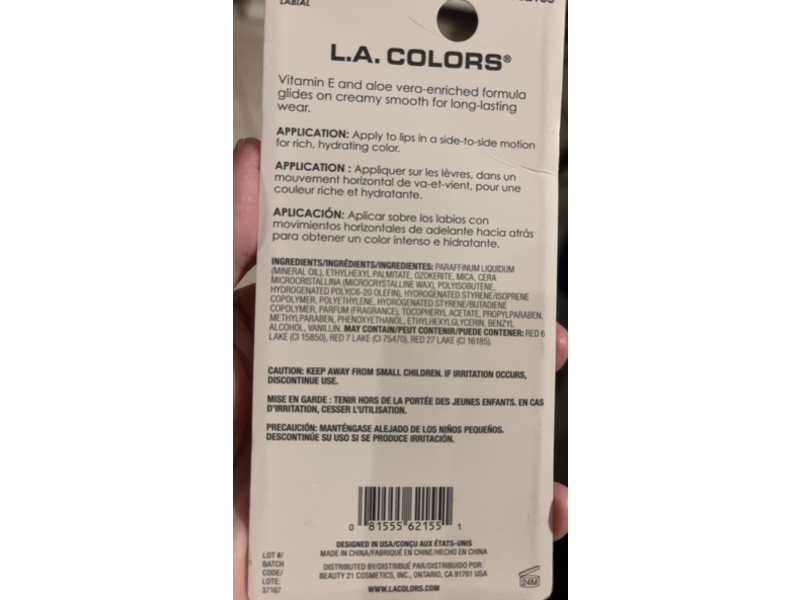 L.A. Colors Hydrating Lipstick, C62155 Red Alert, 0.11 oz/3.2 g