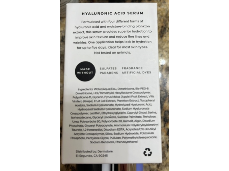 Dermstore Serum, Hyaluronic Acid + Plankton Extract, 1 fl oz/30 mL