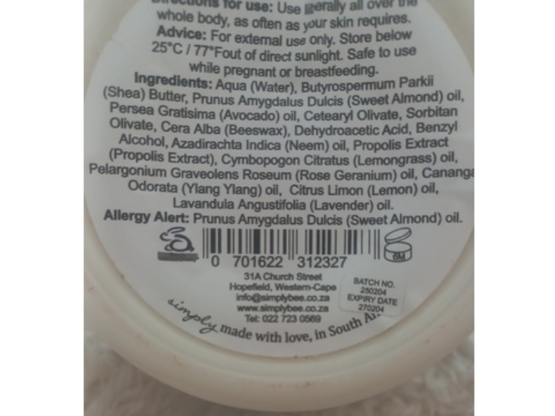 Simply Bee Body Butter, Lemongrass, 250 mL