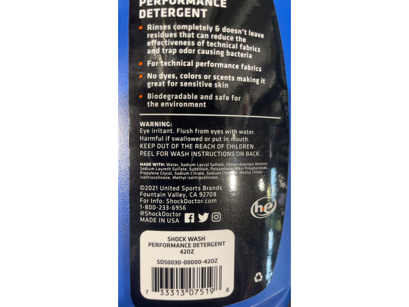 Shock Doctor Shock Wash Performance Detergent, 84 Loads, 42 fl oz/1242 mL