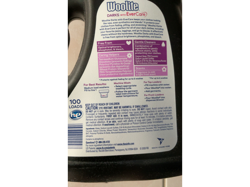 Woolite Laundry Liquid Detergent, Dark, Evercare, 100 Loads, 150 fl oz/4.43 L