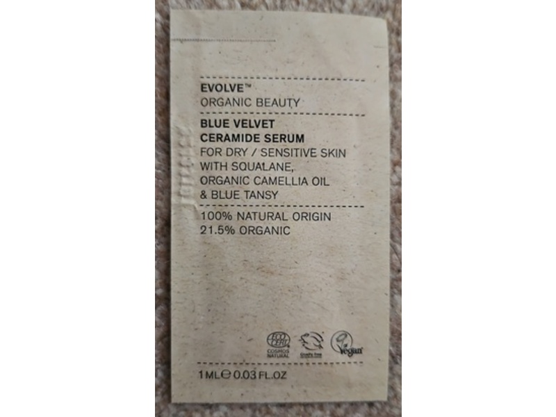 Evolve Organic Beauty Serum, Blue Velvet & Ceramide, 0.03 fl oz/1 mL