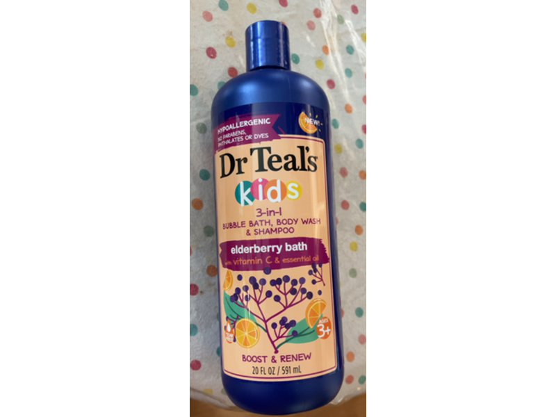 Dr Teal's Kids 3 - In - 1 Bubble Bath, Body Wash & Shampoo, Elderberry Bath, 20 fl oz/ 591 mL