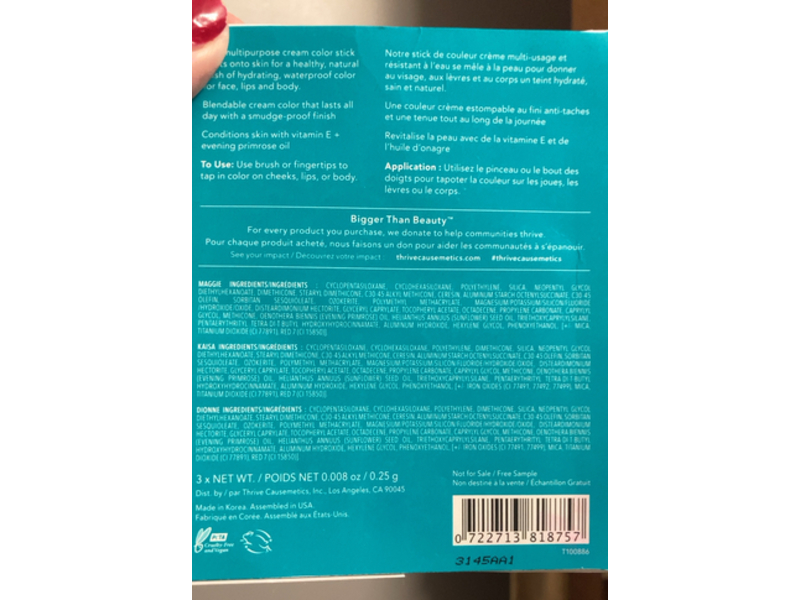 Thrive Causmetics Triple Threat Color Sticks, Maggie + Kaisa & Dionne, 0.008 o z/0.25 g