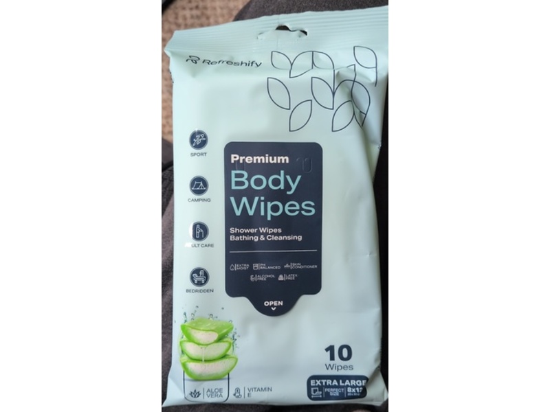 Refreshify Premium Body Wipes, Aloe Vera & Vitamin E, 100 Count
