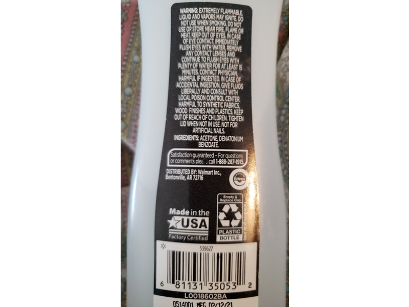 Equate Nail Polish Remover, 100% Acetone, 6 fl oz/177 mL