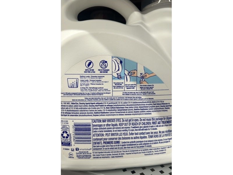 Tide Free & Gentle Liquid Laundry Detergent, Unscented, 126 Loads, 166 fl oz/4.9 L