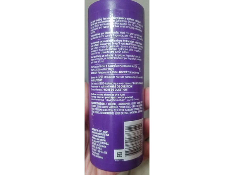 Aussie Miracle Coils Sulfate Free Shampoo, Cocoa Butter & Australian Macadamia Nut Oil, 8 fl oz/236 mL, Pack Of 3