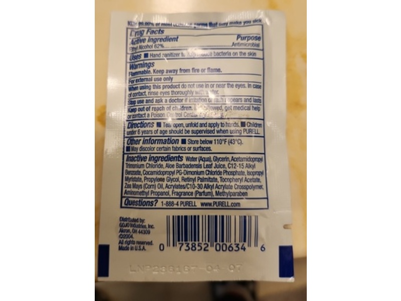 Purell Instant Hand Sanitizing Wipe