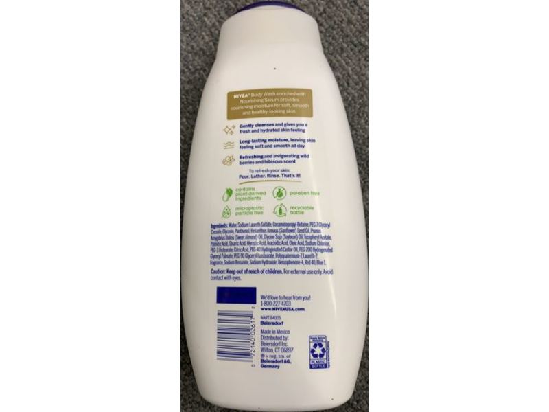 Nivea Refreshing Body Wash With Nourishing Serum, Wild Berries & Hibiscus, 20 fl oz/591 mL