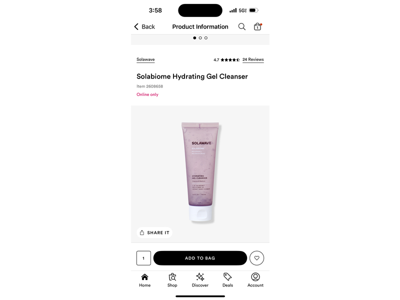 Solawave Solabiome Hydrating Gel Cleanser, 3.4 fl oz/100 mL