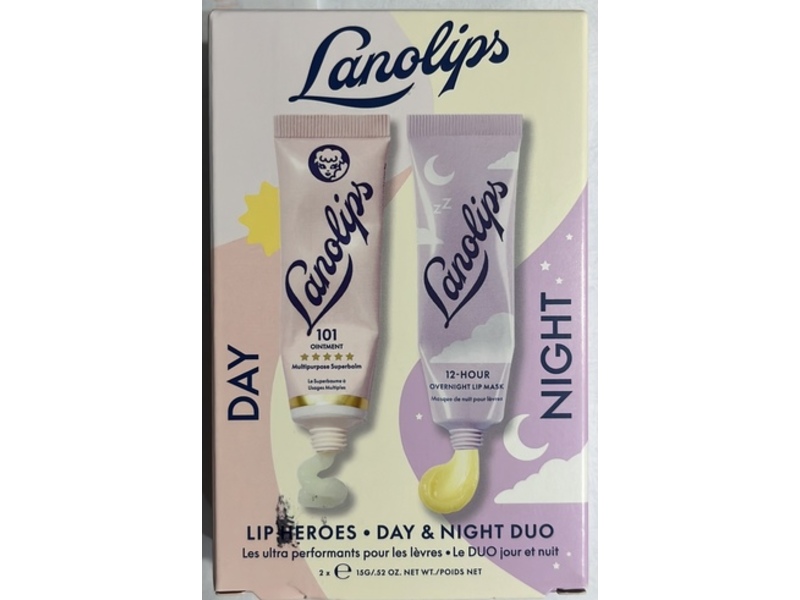 Lanolips Lip Day & Night Duo, 101 Ointment Multi Purpose Superbalm + 12-Hour Overnight Lip Mask, 0.52 oz/15 g