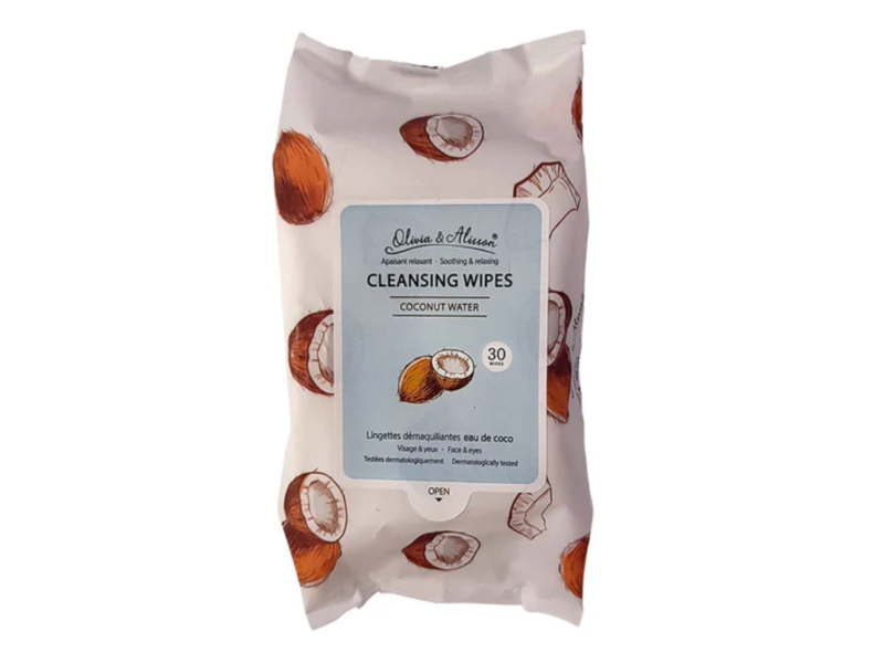 Olivia & Alisson Cleansing Wipes, Coconut Water, 30 Wipes