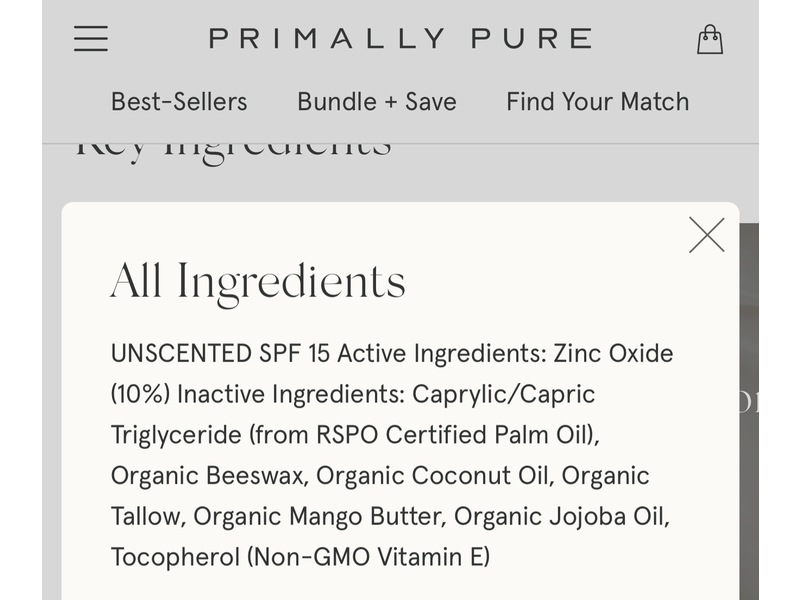 Primally Pure Sun Lip Balm, Unscented, SPF 15, Sheer Zinc + Tallow, 0.14 oz