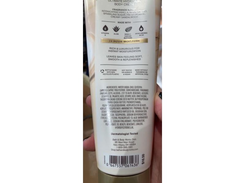 Bath & Body Works Ultimate Hydration Body Cream, Warm Vanilla Sugar, Shea Butter + Hyaluronic Acid, 8 oz/226 g