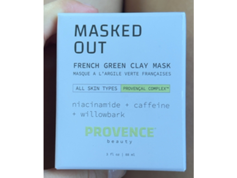 Provence Beauty Masked Out French Green Clay Mask, Niacinamide + Caffeine + Willowbark, 3 fl oz/88 mL