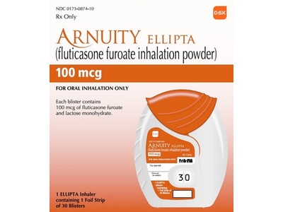 Arnuity Ellipta (fluticasone furoate inhalation powder) 100 mcg, 30 Blisters, GlaxoSmithKline (Rx)