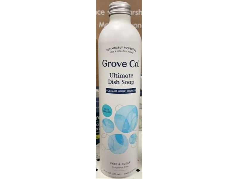 Grove Co. Ultimate Dish Soap, Free & Clear, 16 fl oz/473 mL