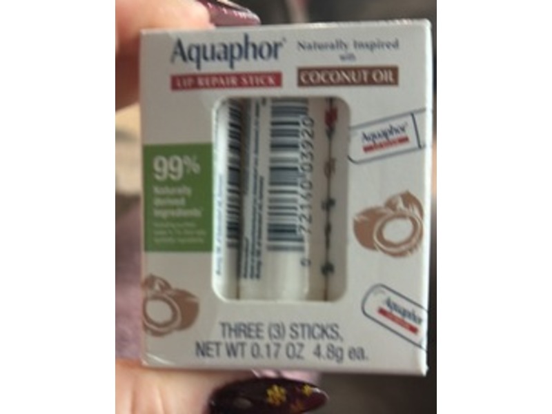 Aquaphor Lip Repair Stick, Coconut Oil, 0.17 oz/4.8 g, Pack Of 3