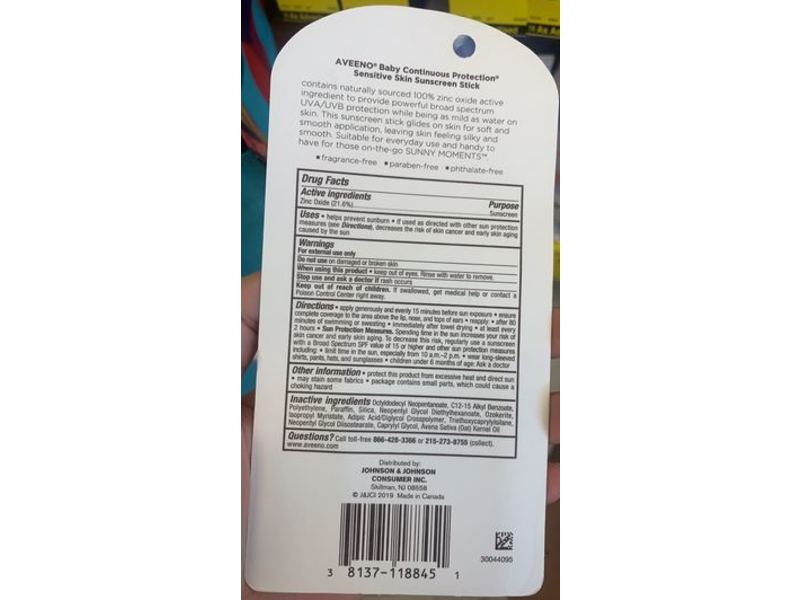 Aveeno Baby Continuous Protection Sensitive Skin Sunscreen Stick, SPF 50, 0.47 oz/ 13 g