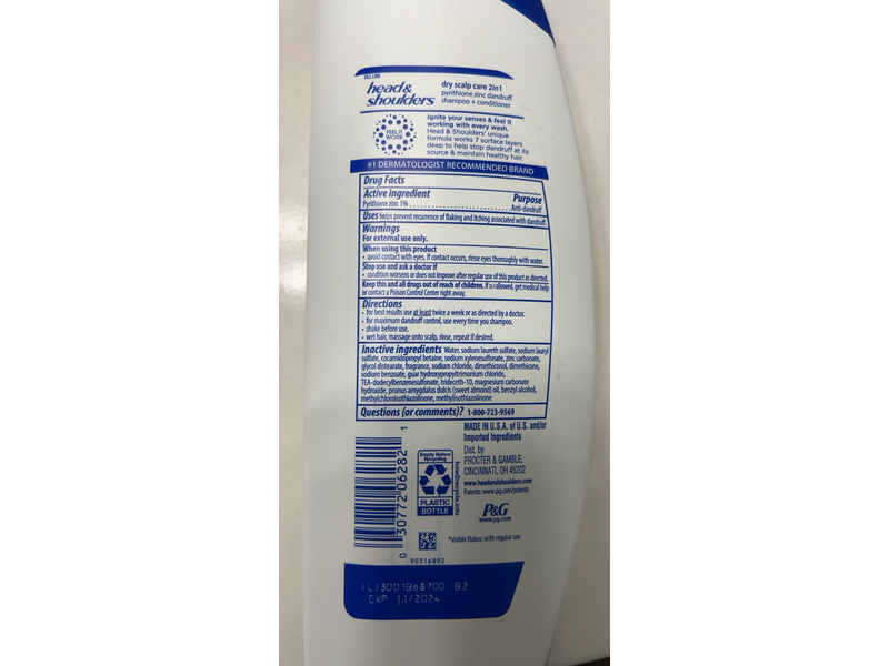 Head & Shoulders 2 In 1 Dandruff Shampoo + Conditioner, Almond Oil, 12.5 fl oz/370 mL