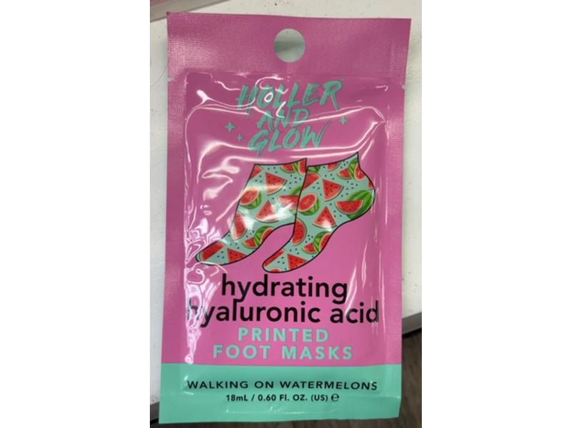 Holler & Glow Hydrating Printed Foot Masks, Walking On Watermelons, 0.60 fl oz/18 mL