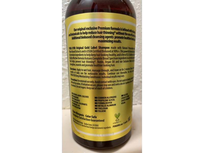 Pura d'or Anti Hair Thinning Biotin Shampoo, 16 fl oz/473 mL