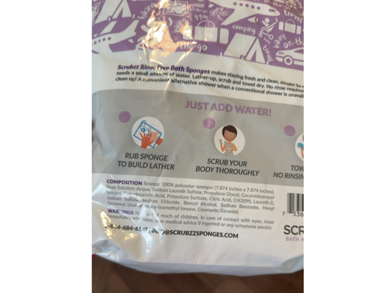 Scrubzz Rinse Free Bath Sponges, Lavender, 25 Count