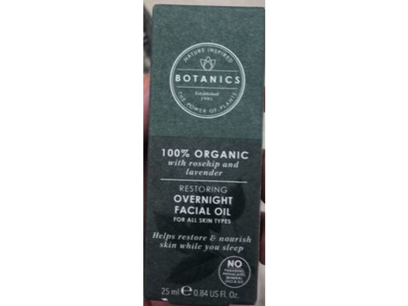 Botanics Restoring Overnight Facial Oil, Rosehip And Lavender, 0.84 fl oz/25 mL